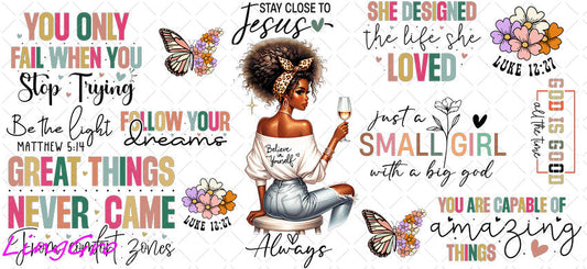 Afro Black Woman 16oz UV DTF TRANSFER Libbey Glass Can Cup Wrap-KA-1516