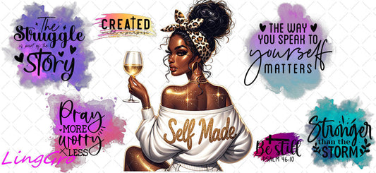 Afro Black Woman 16oz UV DTF TRANSFER Libbey Glass Can Cup Wrap-KA-1519