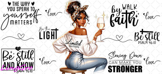 Afro Black Woman 16oz UV DTF TRANSFER Libbey Glass Can Cup Wrap-KA-1520