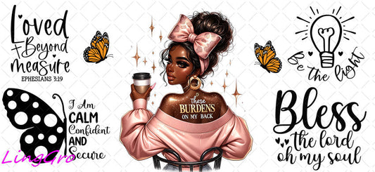 Afro Black Woman 16oz UV DTF TRANSFER Libbey Glass Can Cup Wrap-KA-1523