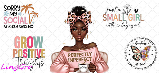 Afro Black Woman 16oz UV DTF TRANSFER Libbey Glass Can Cup Wrap-KA-1524