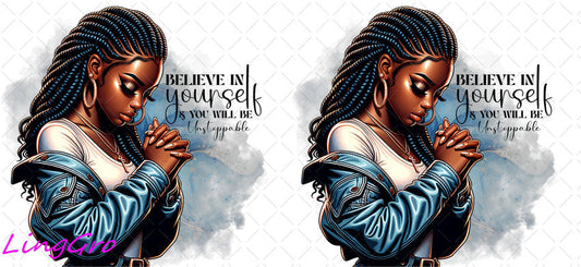 Afro Pray Black Woman 16oz UV DTF TRANSFER Libbey Glass Can Cup Wrap-KA-1528