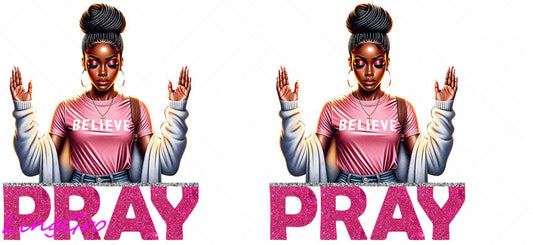 Afro Pray Black Woman 16oz UV DTF TRANSFER Libbey Glass Can Cup Wrap-KA-152