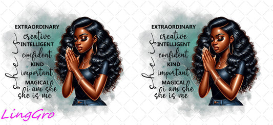 Afro Pray Black Woman 16oz UV DTF TRANSFER Libbey Glass Can Cup Wrap-KA-1535