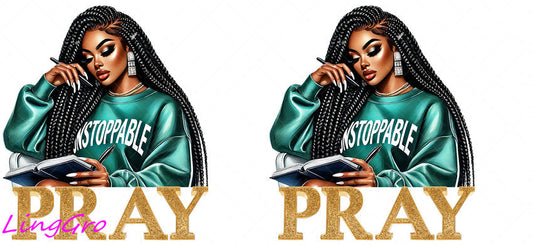 Afro Pray Black Woman 16oz UV DTF TRANSFER Libbey Glass Can Cup Wrap-KA-154