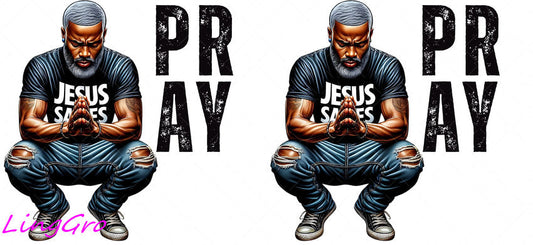 Afro Pray Black Man 16oz UV DTF TRANSFER Libbey Glass Can Cup Wrap-KA-156