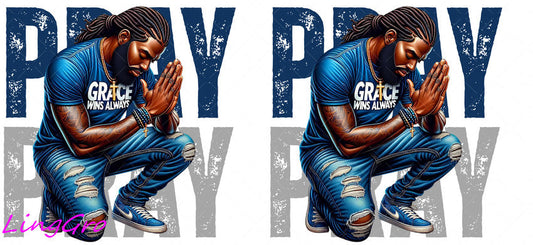 Afro Pray Black Man 16oz UV DTF TRANSFER Libbey Glass Can Cup Wrap-KA-159