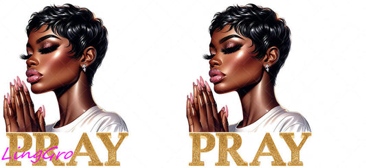 Afro Pray Black Woman 16oz UV DTF TRANSFER Libbey Glass Can Cup Wrap-KA-160