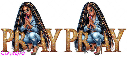 Afro Pray Black Woman 16oz UV DTF TRANSFER Libbey Glass Can Cup Wrap-KA-165