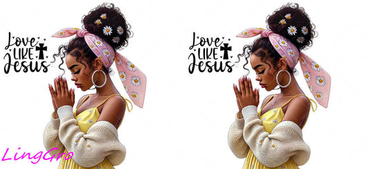 Afro Pray Black Woman 16oz UV DTF TRANSFER Libbey Glass Can Cup Wrap-KA-166