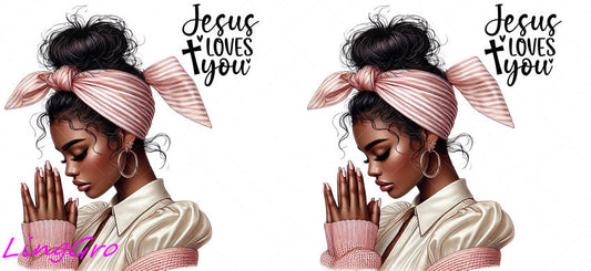 Afro Pray Black Woman 16oz UV DTF TRANSFER Libbey Glass Can Cup Wrap-KA-170