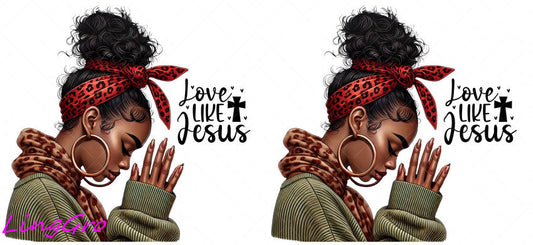 Afro Pray Black Woman 16oz UV DTF TRANSFER Libbey Glass Can Cup Wrap-KA-171