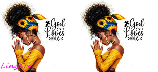 Afro Pray Black Woman 16oz UV DTF TRANSFER Libbey Glass Can Cup Wrap-KA-173