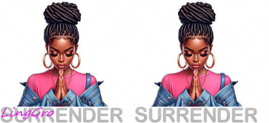 Afro Pray Black Woman 16oz UV DTF TRANSFER Libbey Glass Can Cup Wrap-KA-175