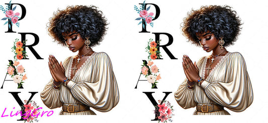 Afro Pray Black Woman 16oz UV DTF TRANSFER Libbey Glass Can Cup Wrap-KA-179