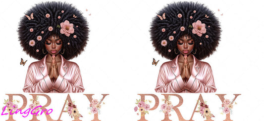 Afro Pray Black Woman 16oz UV DTF TRANSFER Libbey Glass Can Cup Wrap-KA-180