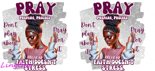 Afro Pray Black Woman 16oz UV DTF TRANSFER Libbey Glass Can Cup Wrap-KA-187