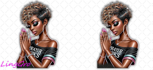 Afro Pray Black Woman 16oz UV DTF TRANSFER Libbey Glass Can Cup Wrap-KA-200