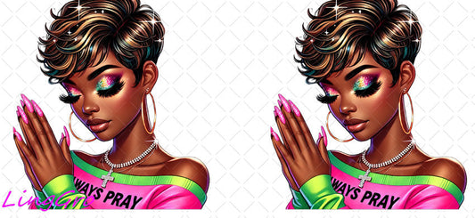 Afro Pray Black Woman 16oz UV DTF TRANSFER Libbey Glass Can Cup Wrap-KA-201