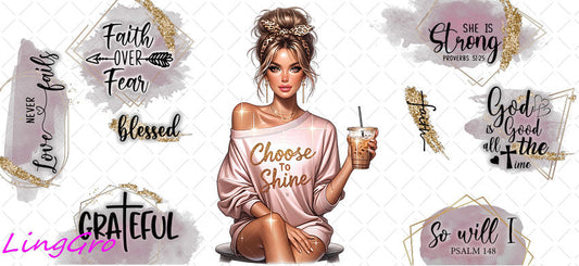 Afro Pray Black Woman 16oz UV DTF TRANSFER Libbey Glass Can Cup Wrap-KA-2023