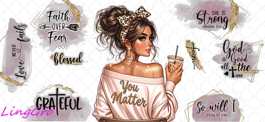 Afro Pray Black Woman 16oz UV DTF TRANSFER Libbey Glass Can Cup Wrap-KA-2024