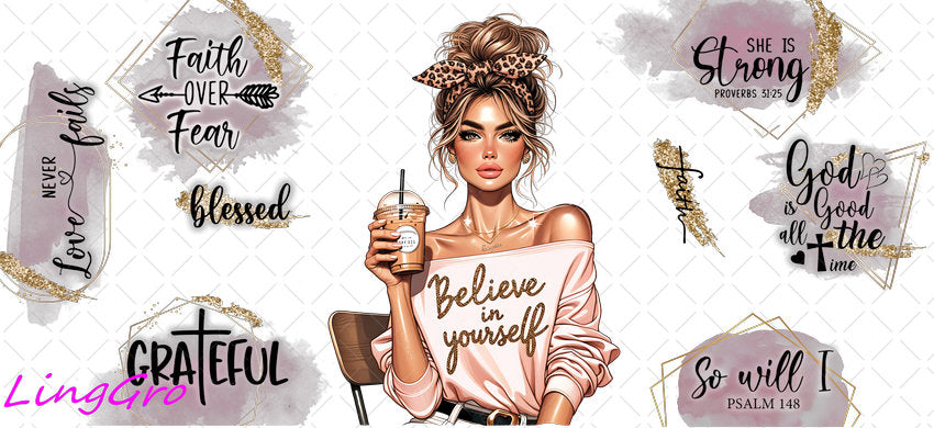 Afro Pray Black Woman 16oz UV DTF TRANSFER Libbey Glass Can Cup Wrap-KA-2025