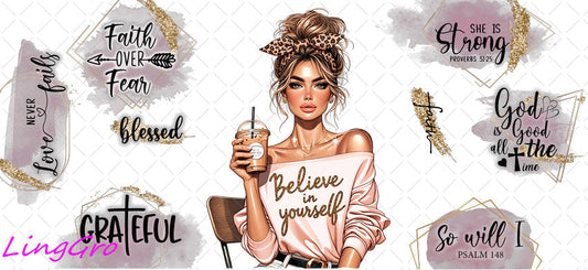 Afro Pray Black Woman 16oz UV DTF TRANSFER Libbey Glass Can Cup Wrap-KA-2025