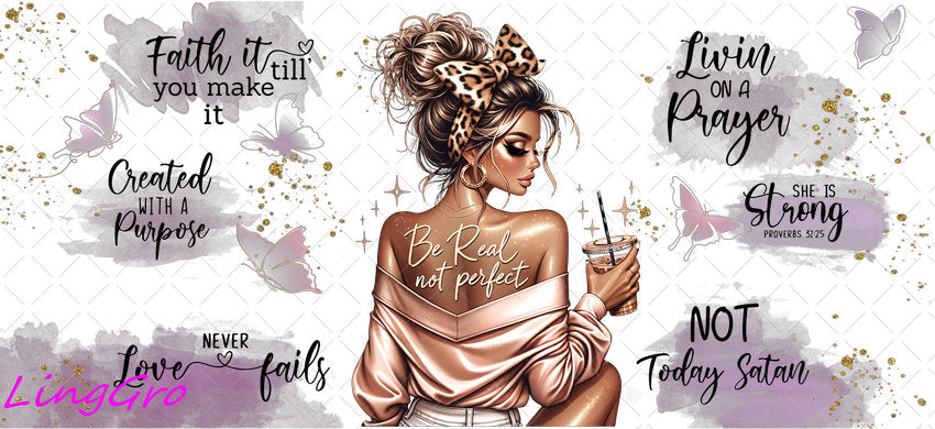 Afro Pray Black Woman 16oz UV DTF TRANSFER Libbey Glass Can Cup Wrap-KA-2026