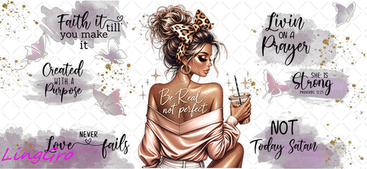 Afro Pray Black Woman 16oz UV DTF TRANSFER Libbey Glass Can Cup Wrap-KA-2026