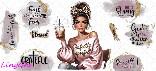 Afro Pray Black Woman 16oz UV DTF TRANSFER Libbey Glass Can Cup Wrap-KA-2029