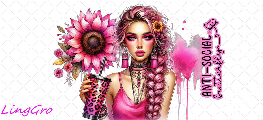 Badass Tattoo Girl 16oz UV DTF TRANSFER Libbey Glass Can Cup Wrap-KA-202