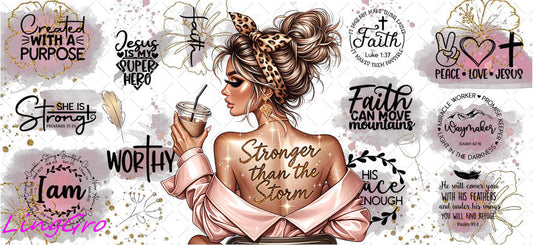 Afro Pray Black Woman 16oz UV DTF TRANSFER Libbey Glass Can Cup Wrap-KA-2031