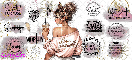 Afro Pray Black Woman 16oz UV DTF TRANSFER Libbey Glass Can Cup Wrap-KA-2032