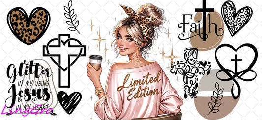 Afro Pray Black Woman 16oz UV DTF TRANSFER Libbey Glass Can Cup Wrap-KA-2035