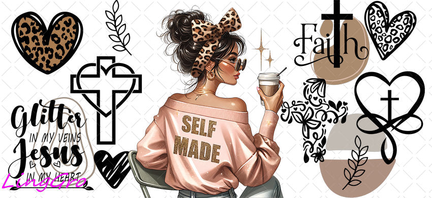 Afro Pray Black Woman 16oz UV DTF TRANSFER Libbey Glass Can Cup Wrap-KA-2036