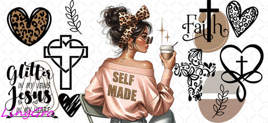 Afro Pray Black Woman 16oz UV DTF TRANSFER Libbey Glass Can Cup Wrap-KA-2036