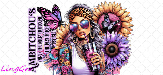 Badass Tattoo Girl 16oz UV DTF TRANSFER Libbey Glass Can Cup Wrap-KA-203