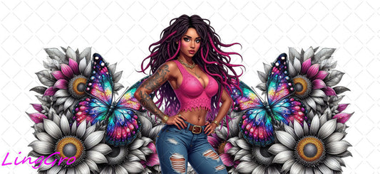 Badass Tattoo Girl 16oz UV DTF TRANSFER Libbey Glass Can Cup Wrap-KA-205