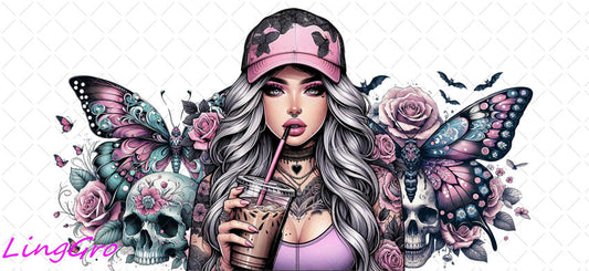 Badass Tattoo Girl 16oz UV DTF TRANSFER Libbey Glass Can Cup Wrap-KA-207