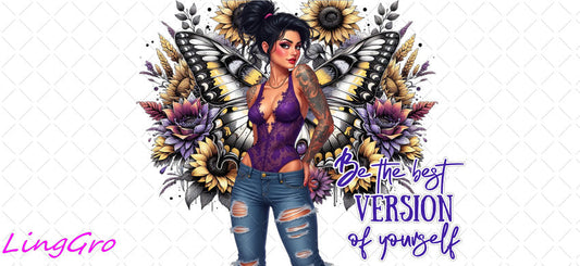 Badass Tattoo Girl 16oz UV DTF TRANSFER Libbey Glass Can Cup Wrap-KA-209