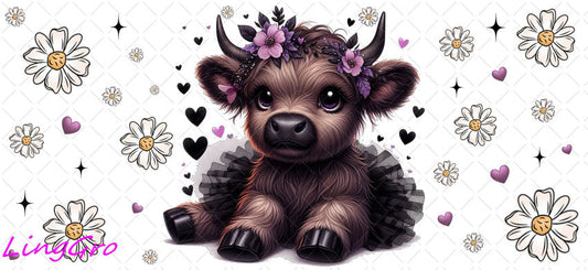 Cute Highland Cow 16oz UV DTF TRANSFER Libbey Glass Can Cup Wrap-KA-2139