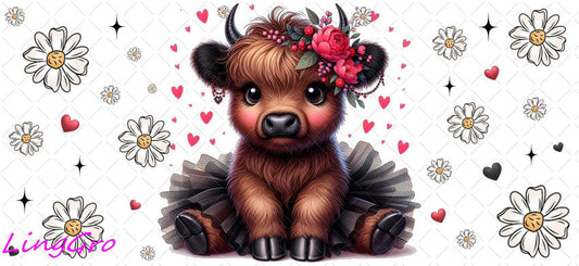 Cute Highland Cow 16oz UV DTF TRANSFER Libbey Glass Can Cup Wrap-KA-2140