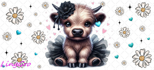 Cute Highland Cow 16oz UV DTF TRANSFER Libbey Glass Can Cup Wrap-KA-2145