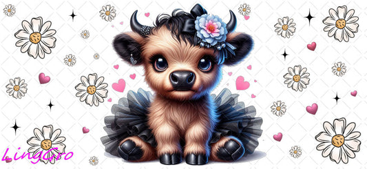 Cute Highland Cow 16oz UV DTF TRANSFER Libbey Glass Can Cup Wrap-KA-2147