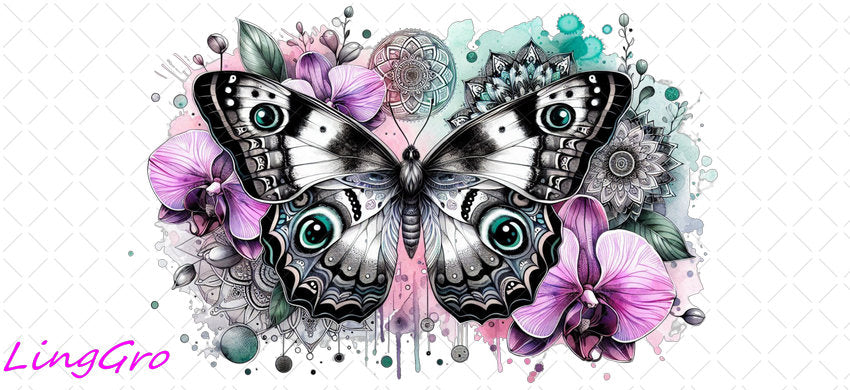 Butterfly 16oz UV DTF TRANSFER Libbey Glass Can Cup Wrap-KA-214