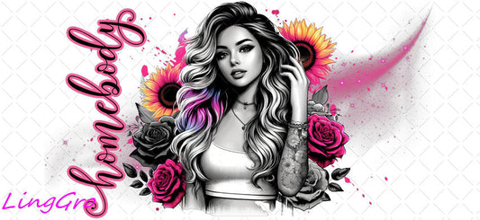 Badass Tattoo Girl 16oz UV DTF TRANSFER Libbey Glass Can Cup Wrap-KA-235