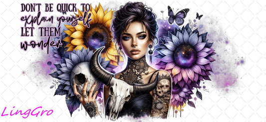 Badass Tattoo Girl 16oz UV DTF TRANSFER Libbey Glass Can Cup Wrap-KA-247