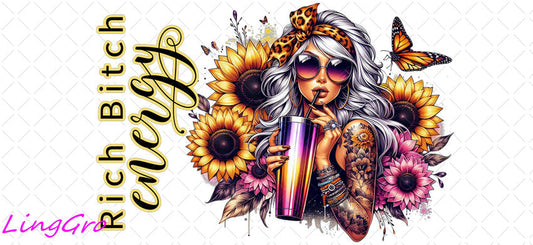 Badass Tattoo Girl 16oz UV DTF TRANSFER Libbey Glass Can Cup Wrap-KA-248