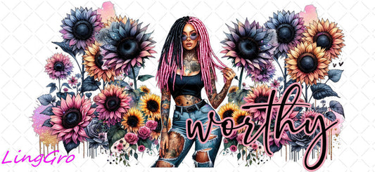 Badass Tattoo Girl 16oz UV DTF TRANSFER Libbey Glass Can Cup Wrap-KA-261