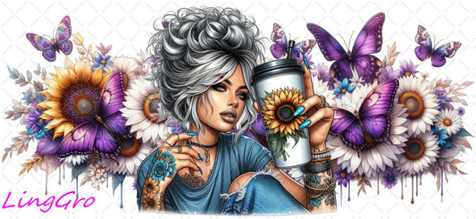 Badass Tattoo Girl 16oz UV DTF TRANSFER Libbey Glass Can Cup Wrap-KA-263